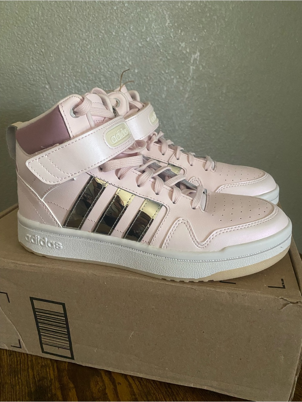 adidas Pink High-Top Sneakers with Metallic Accent Stripes